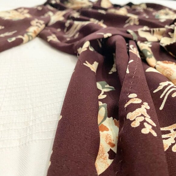 ARITZIA WILFRED BURGUNDY FLORAL FAUX WRAP SURPLICE BELTED MINI DRESS - 6 - Picture 8 of 11